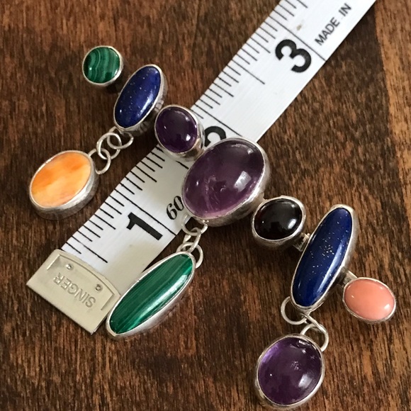 Nakai Signed Sterling Silver Navajo Gem Brooch - Picture 6 of 6